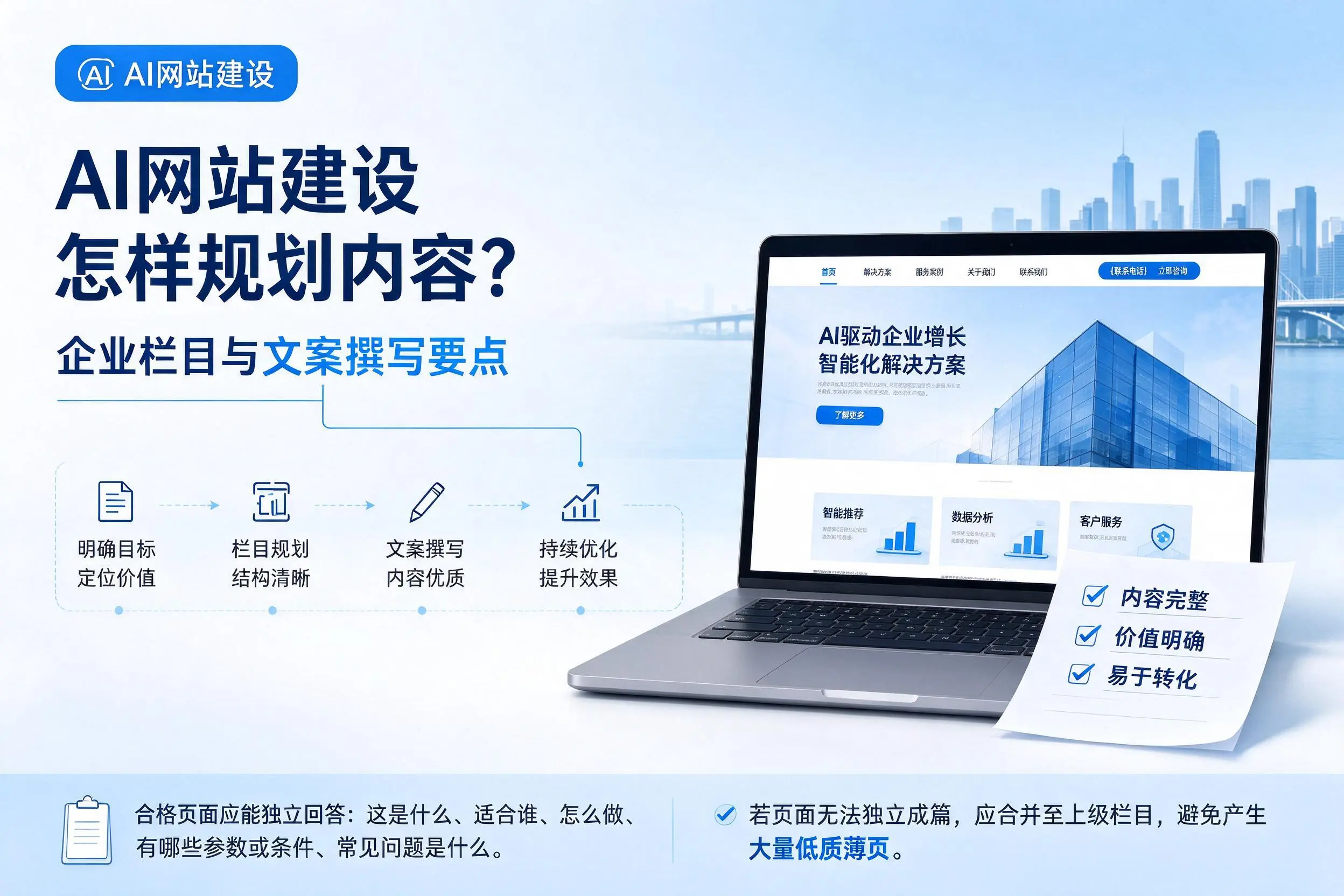 AI网站建设怎样规划内容?盐城企业栏目与文案撰写要点