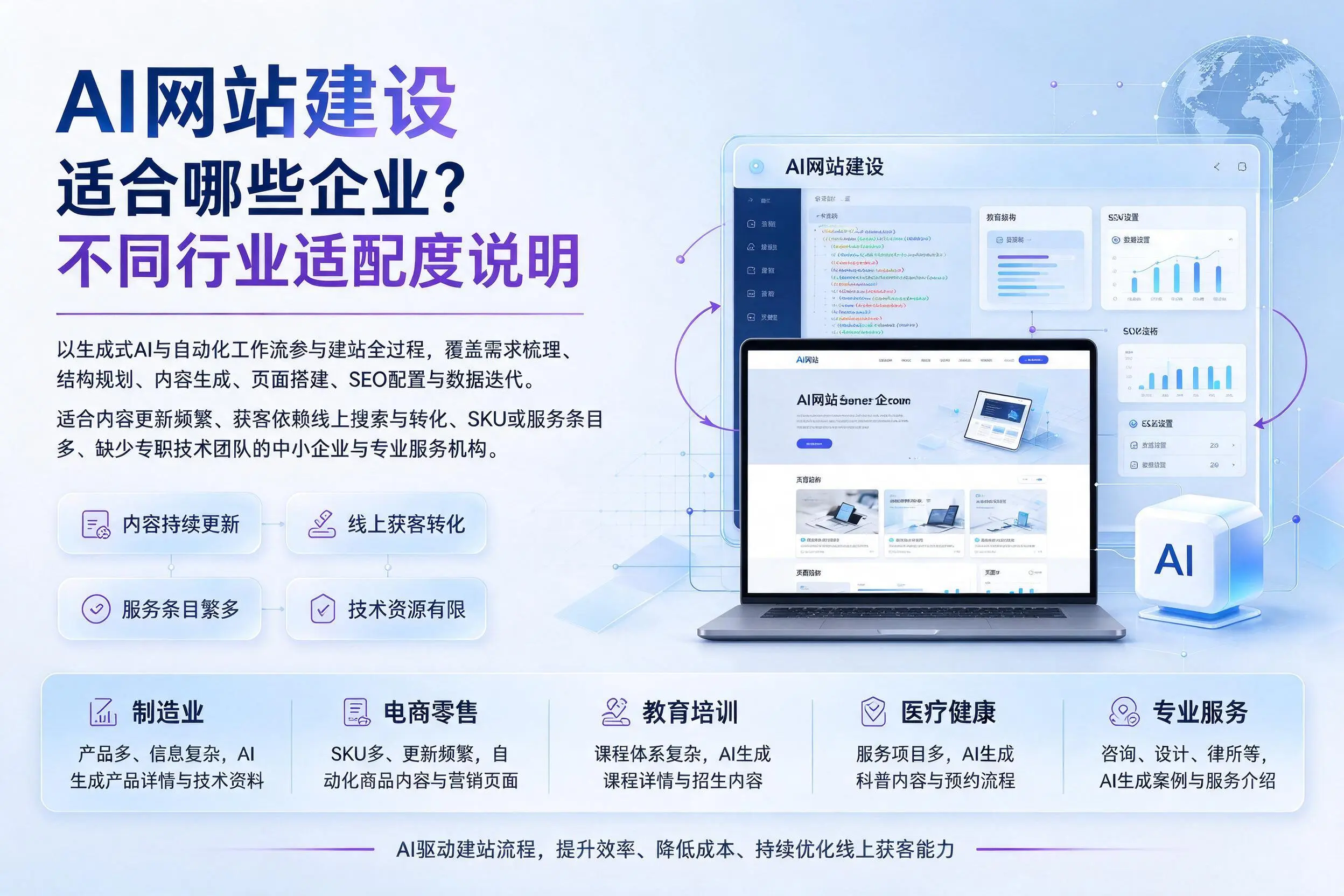 AI网站建设适合哪些企业?盐城不同行业适配度说明